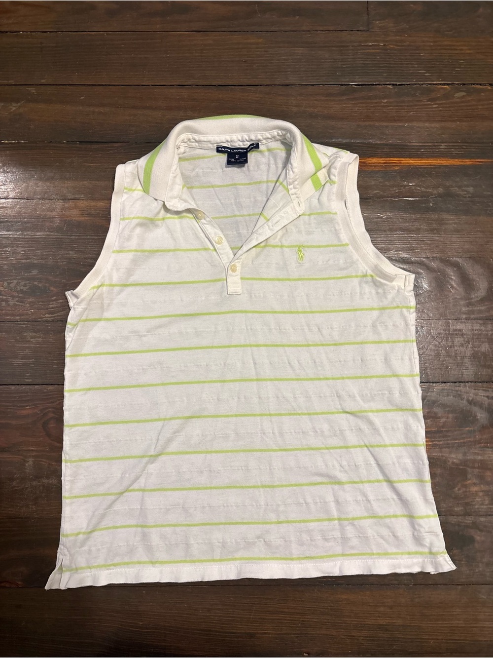 Ralph Lauren White Sleeveless Polo with Lime Stripes